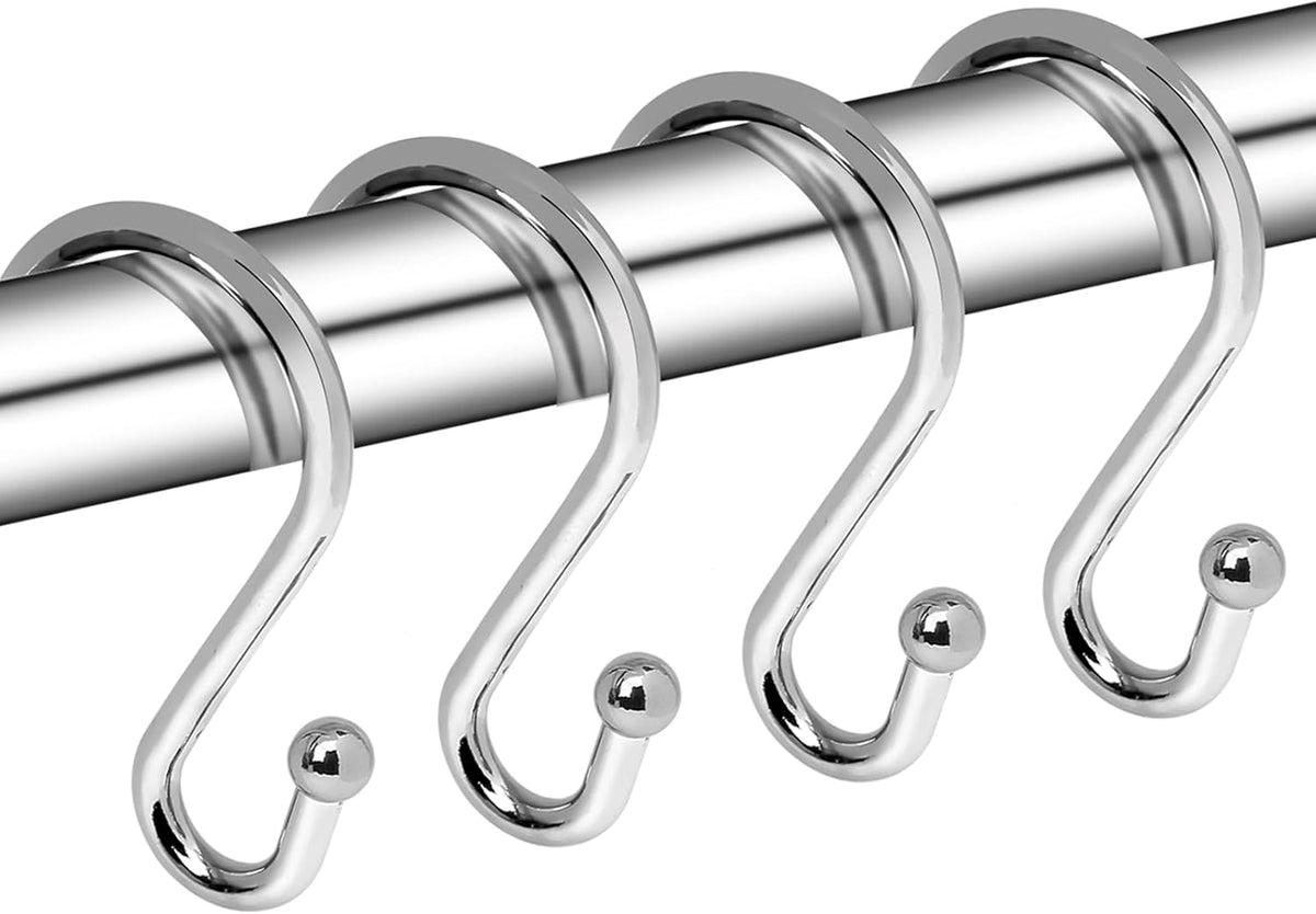 Gidse Metal Shower Curtain Hooks, Set of 12, Rust Proof Shower Curtain Hooks Rings, Durable S Shaped Hooks Hangers for Shower Curtains, Kitchen Utensils, Clothes, Towels (Chrome)
