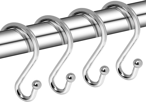 Gidse Metal Shower Curtain Hooks, Set of 12, Rust Proof Shower Curtain Hooks Rings, Durable S Shaped Hooks Hangers for Shower Curtains, Kitchen Utensils, Clothes, Towels (Chrome)
