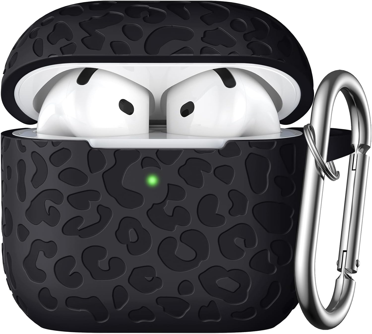 Leopard Engraved for AirPods 4 Case Cover 2024,Soft Silicone Protective Case Compatible with Apple AirPods 4th Generation Case for Women,Cute AirPod 4 Case Accessories with Keychain (Black)