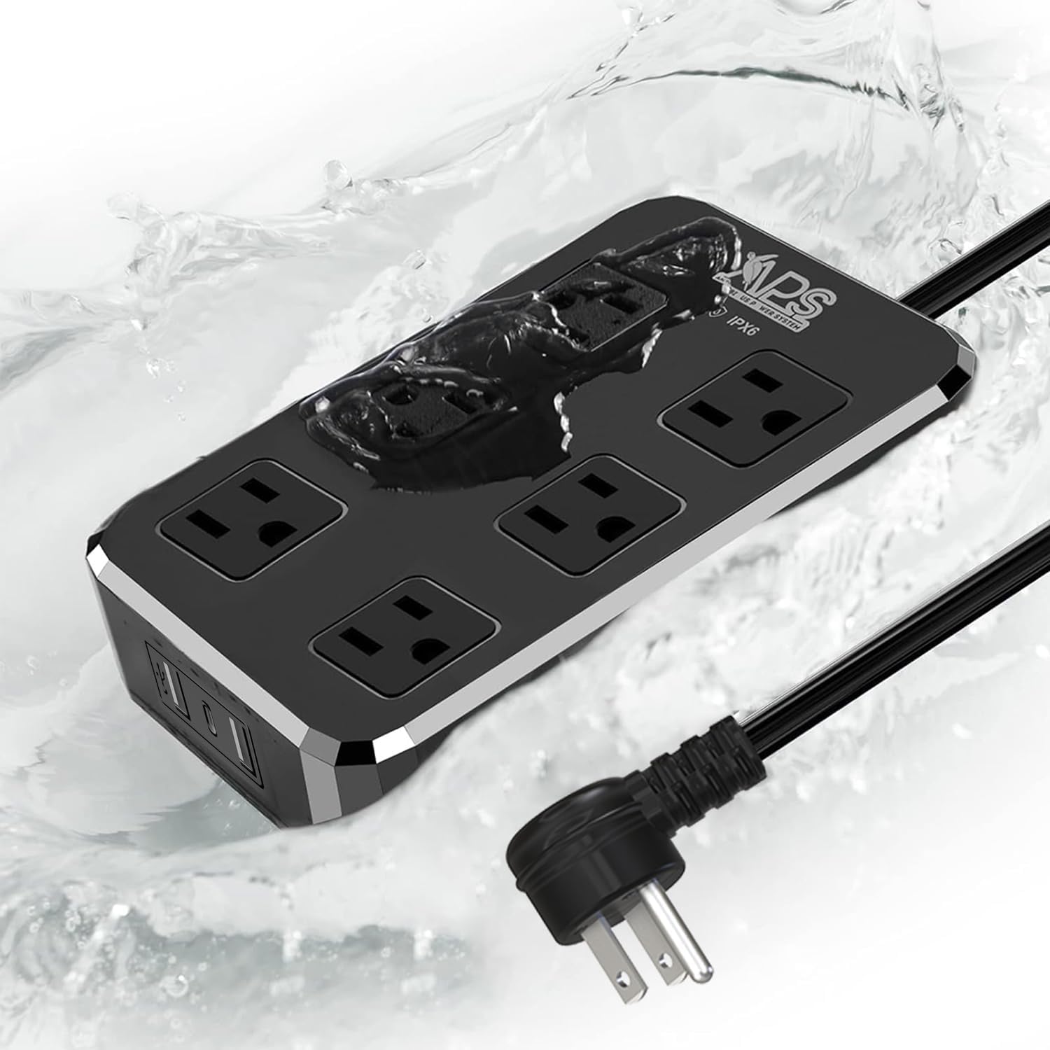 Qiyuan Outdoor Power Strip Weatherproof, 6 Outlet 3 USB 6FT Extension Cord