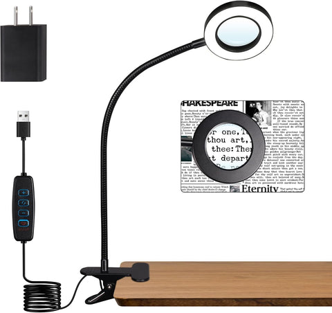 Woputne Desk Lamp 5X Magnifying Glass with Light Clamp Light for Reading