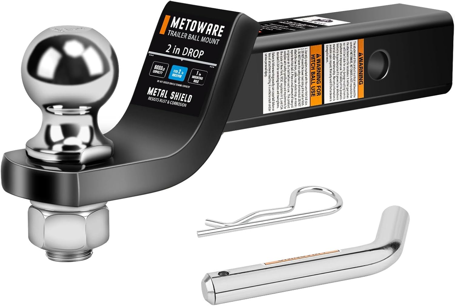 METOWARE Trailer Hitch Ball Mount 2" Drop Fits 2" Receiver, 6000Lbs GTW