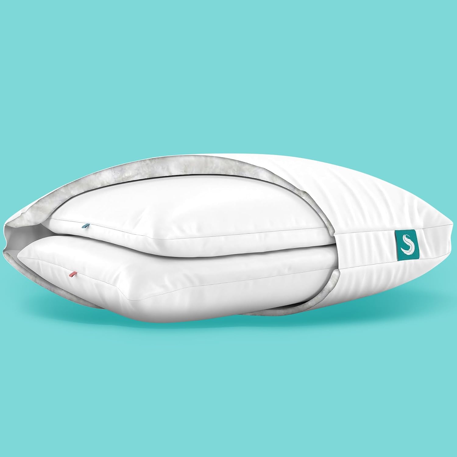 Sleepgram Cooling Bed Pillow, Bed Support Adjustable Hypoallergenic Soft Sleeping Head Rest with Removable Cover, Queen Size, White