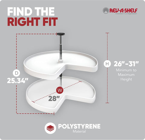 Rev-A-Shelf 28" Kidney Shaped Dual Tier Lazy Susan for Corner Base Cabinets