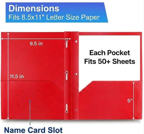 6 Pack Plastic Folders with Pockets and Prongs, 2 Pocket Folders with Fasteners, Heavy Duty Poly Folders with Brads for 3 Hole Punched Paper, File Folders for School Office Home Organization