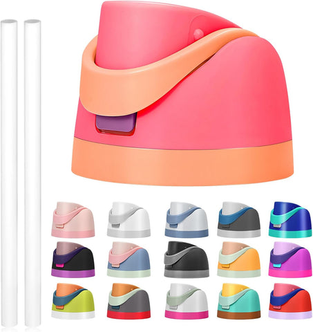 Replacement Lid for Owala Freesip, Compatible with Owala Cup 16oz 24oz 32oz 40oz, One Button Water Bottle Top Lid Replacement Accessory and Straws, Leakproof, BPA-Free (Orangepink)
