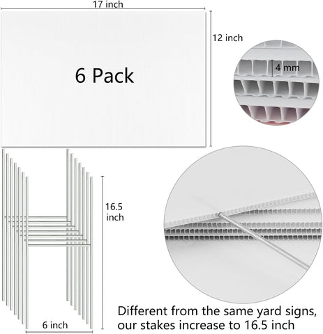 Blank Yard Signs with Stakes, Remiawy 6 Pack Lawn Signs Corrugated Plastic 17x12 Inches Custom Double Sided for Yard Sale Sign Outdoor, Garage Sale, Open House, Estate Sale, Guidepost, Birthday Party