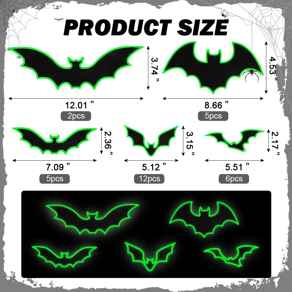YUJUN 30 PCS Halloween Magnets Garage Door Outdoor Decorations Glow Bats