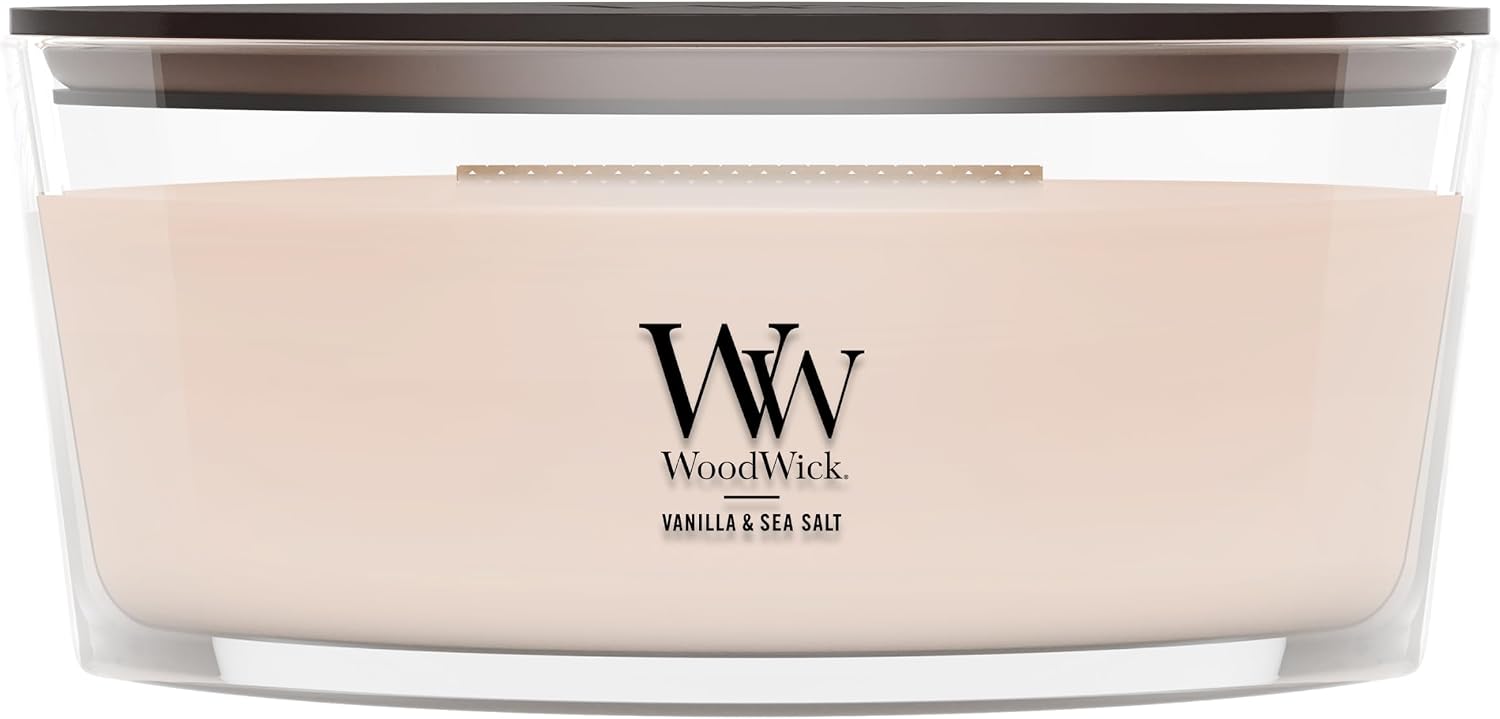 WoodWick Vanilla & Sea Salt Scented Candle, Crackling Wick, 16oz