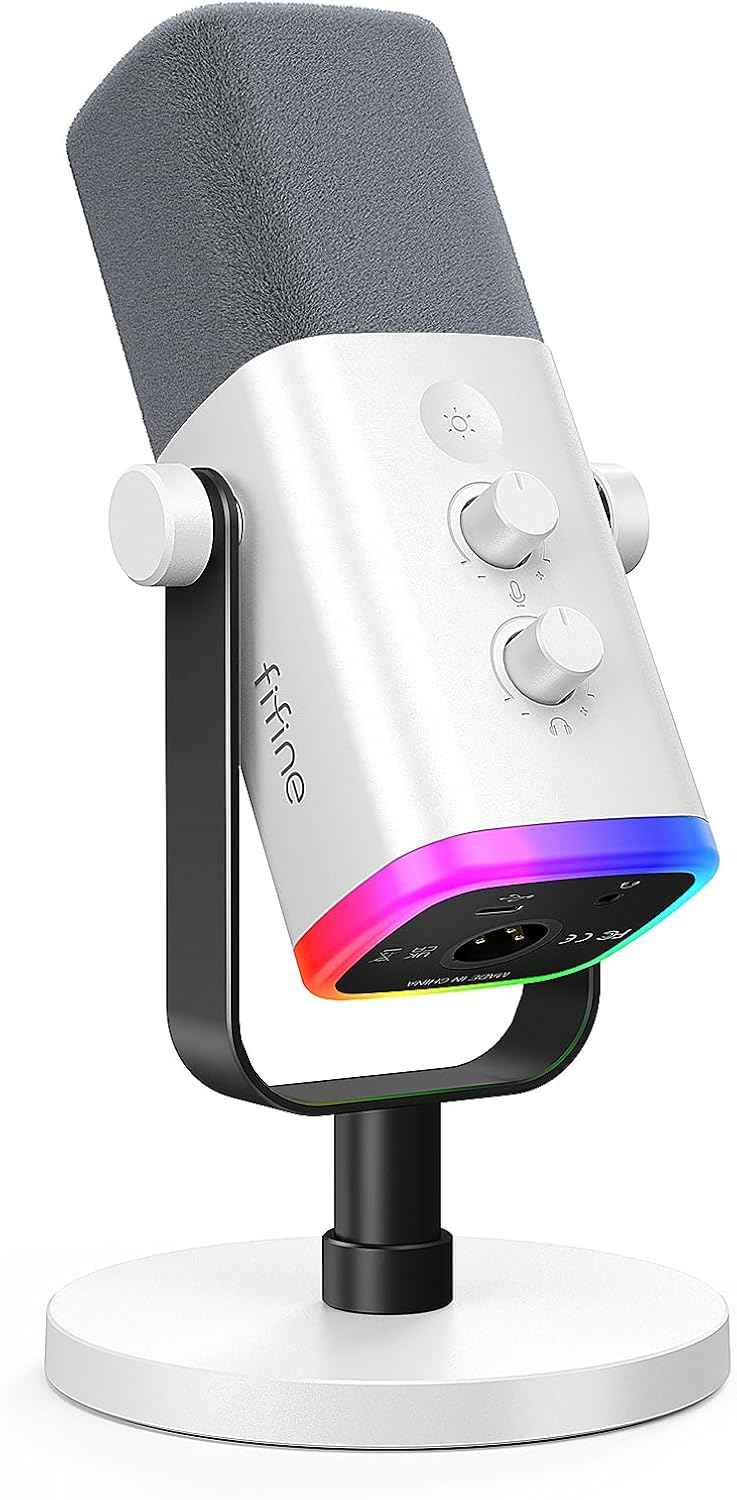 FIFINE AmpliGame AM8W XLR/USB Gaming Microphone for Streaming Podcasting