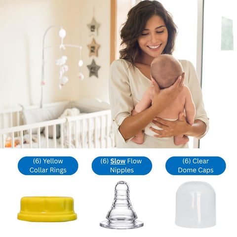 6pcs Reusable Feeding Set Compatible with Similac Ready-to-Feed Bottles – Includes Collar Rings, Slow-Flow Nipples & Dome Caps – BPA Free – Compatible with Similac 360 Total Care