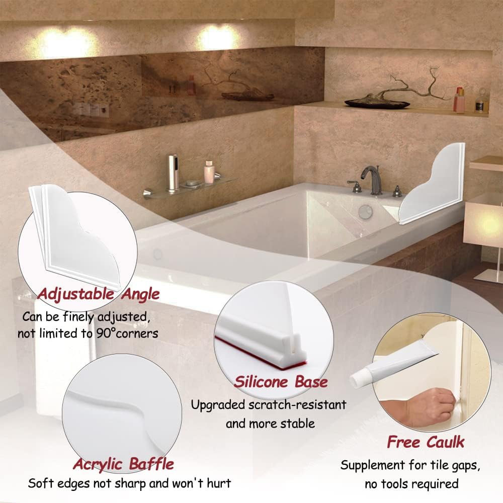 Spidfee Shower Splash Guard Kit, Large Splash Guards for Bathtub Waterproof Self-Adhesive Shower Corner Guards to Keep Water in Shower or Bath, Pack of 4 (9.1 x 7.1 inches)