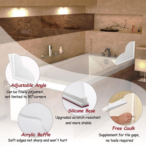 Spidfee Shower Splash Guard Kit, Large Splash Guards for Bathtub Waterproof Self-Adhesive Shower Corner Guards to Keep Water in Shower or Bath, Pack of 4 (9.1 x 7.1 inches)
