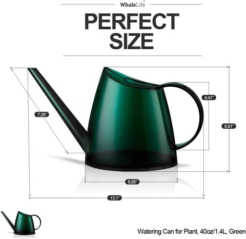 WhaleLife Small Indoor Plant Watering Can - 1.4L Dark Green Long Spout