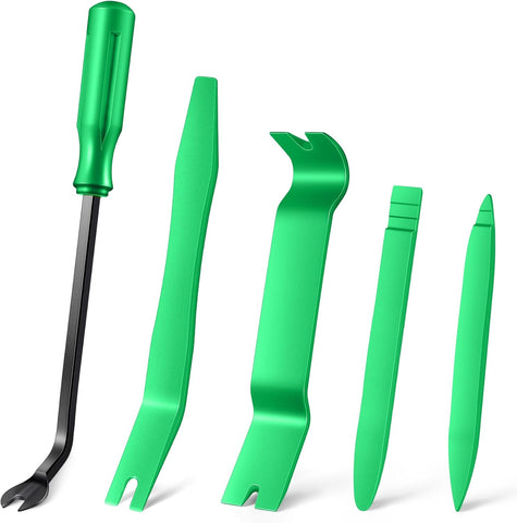 LivTee 5 pcs Auto Trim Removal Tool Kit, No Scratch Plastic Pry Tool Kit - Interior Door Panel Clip Fastener Removal Set for Vehicle Dash Radio Audio Installer (Green)