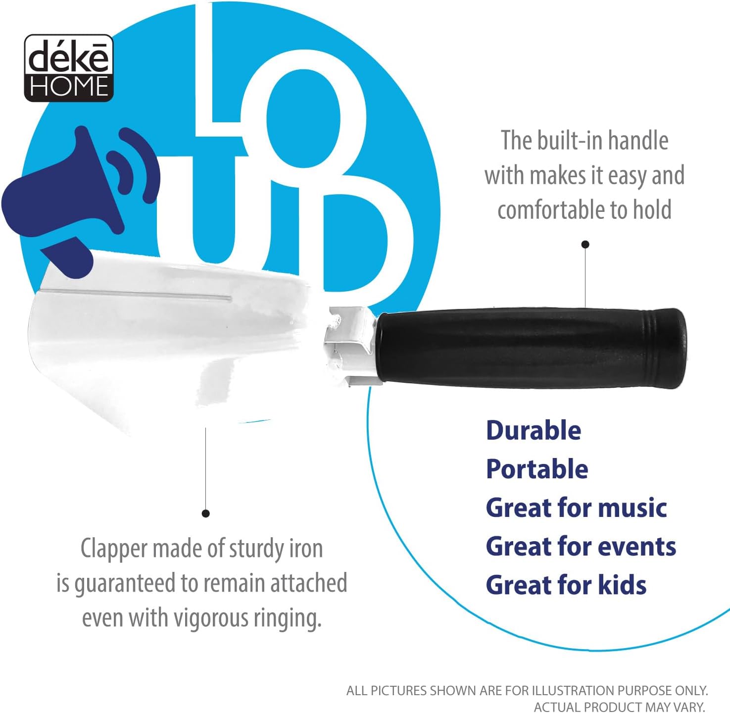 2 pack 7 in. steel cowbell/Noise makers with handles. Cheering Bell for sporting, football games, events. Large solid school hand bells. Cowbells. Percussion Musical Instrument. Cow Bell Alarm (White)