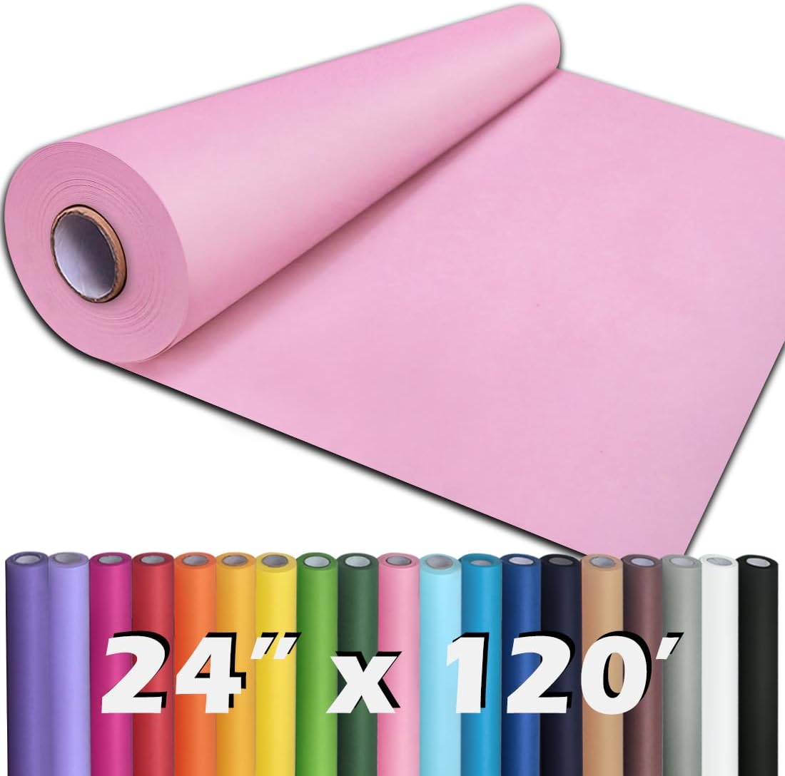 PerkHomy 24" x 1,440" (120') Light Pink Kraft Paper Roll for Craft Bulletin Board Paper Art Table Covering Crafting Gift Wrapping Bouquet Packing Parcel 80GSM 55LB (Light Pink, 24" x 120')