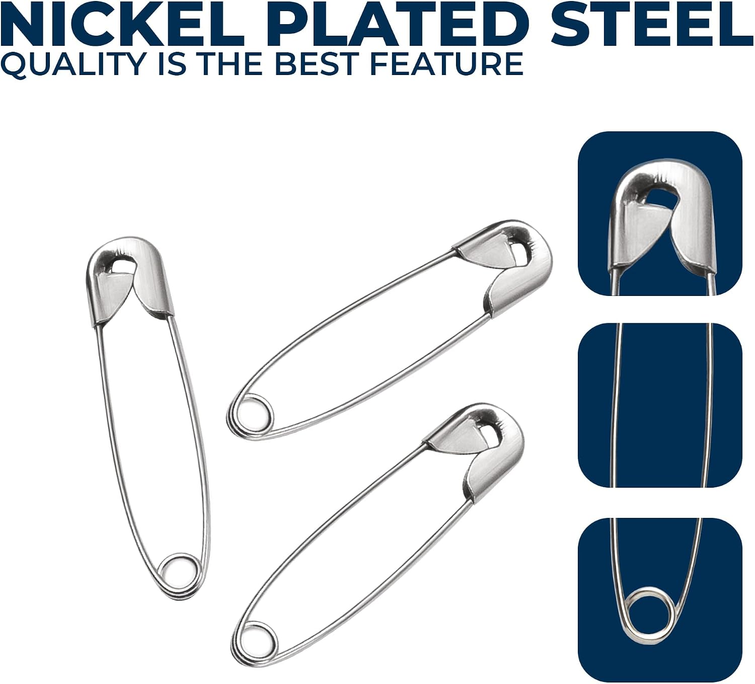 250 Pack Safety Pins by Luxurecourt, 4 Assorted Sizes of Durable, Silver Small and Large Safety Pins Bulk, Rust-Resistant Nickel Plated Steel, Sharp Edge Pins for Clothes, Sewing, Arts & Craft