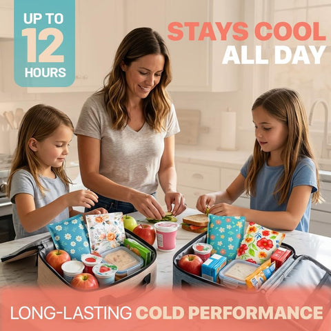 4 Pack Slim Ice Packs for Lunch Boxes, Reusable Kids Cold Packs for Coolers