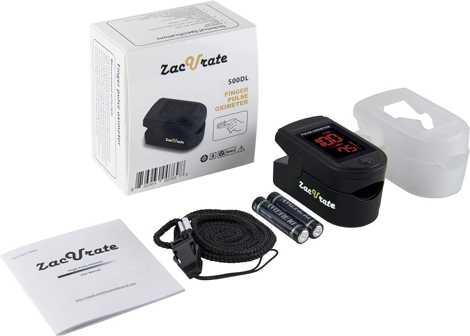 Zacurate 500 Series Fingertip Pulse Oximeter Blood Oxygen Saturation Monitor with Silicon Cover, Batteries and Lanyard, Royal Black