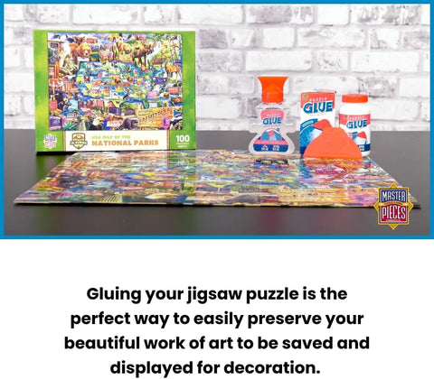MasterPieces – Puzzle Glue with Wide Plastic Spreader, Easy to Apply, Dries Quick and Clear, Protects Finished Jigsaw Puzzles, Water-Soluble, 2 Pack, 5 oz Each