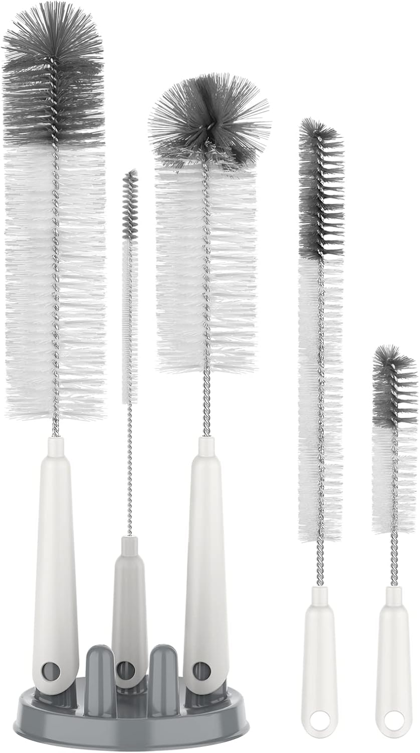 MR.SIGA 5 Pack Bottle Brush Cleaning Set with Storage Holder, White