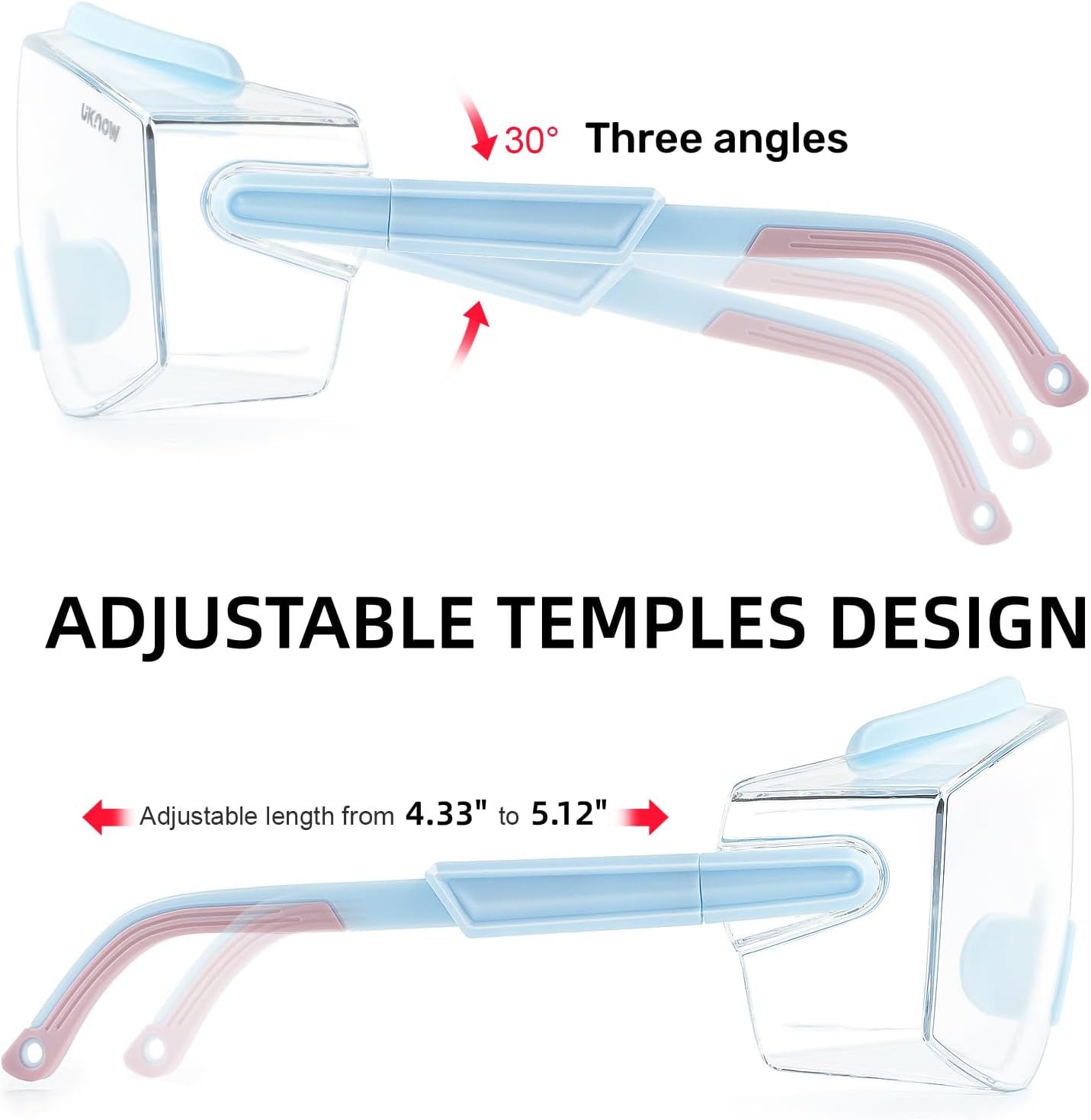 UKNOW Safety Goggles Over Glasses, Anti Fog Safety Glasses with Clear Wraparound Lens, ANSI Z87.1 Protective Eyewear