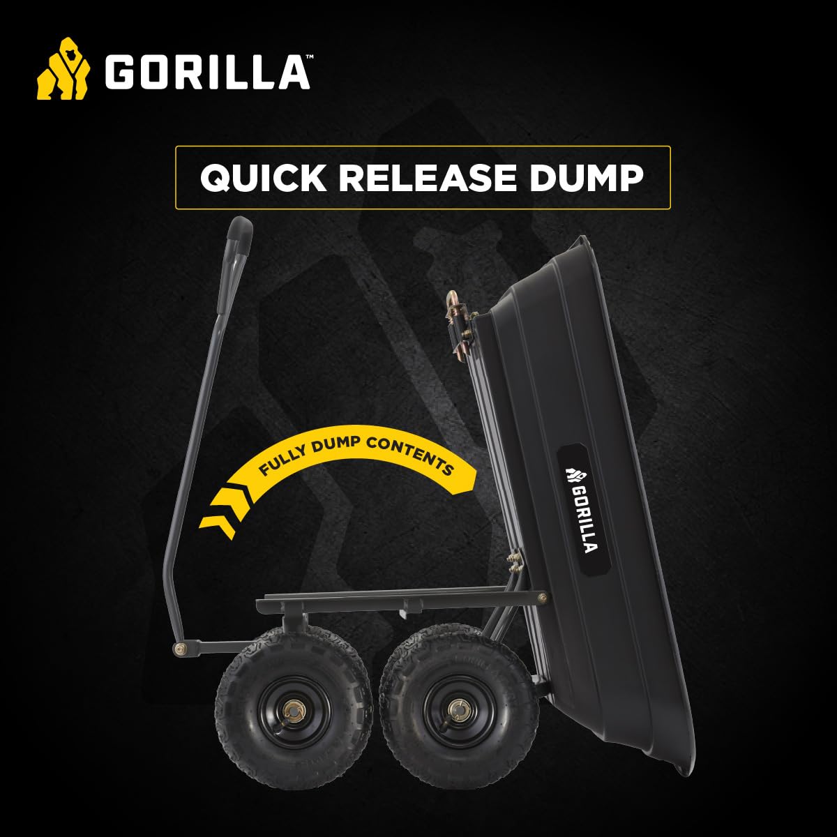 Gorilla Carts Poly Dump Cart, 600 lb. Capacity, 4 Cu ft, Quick Release Dump