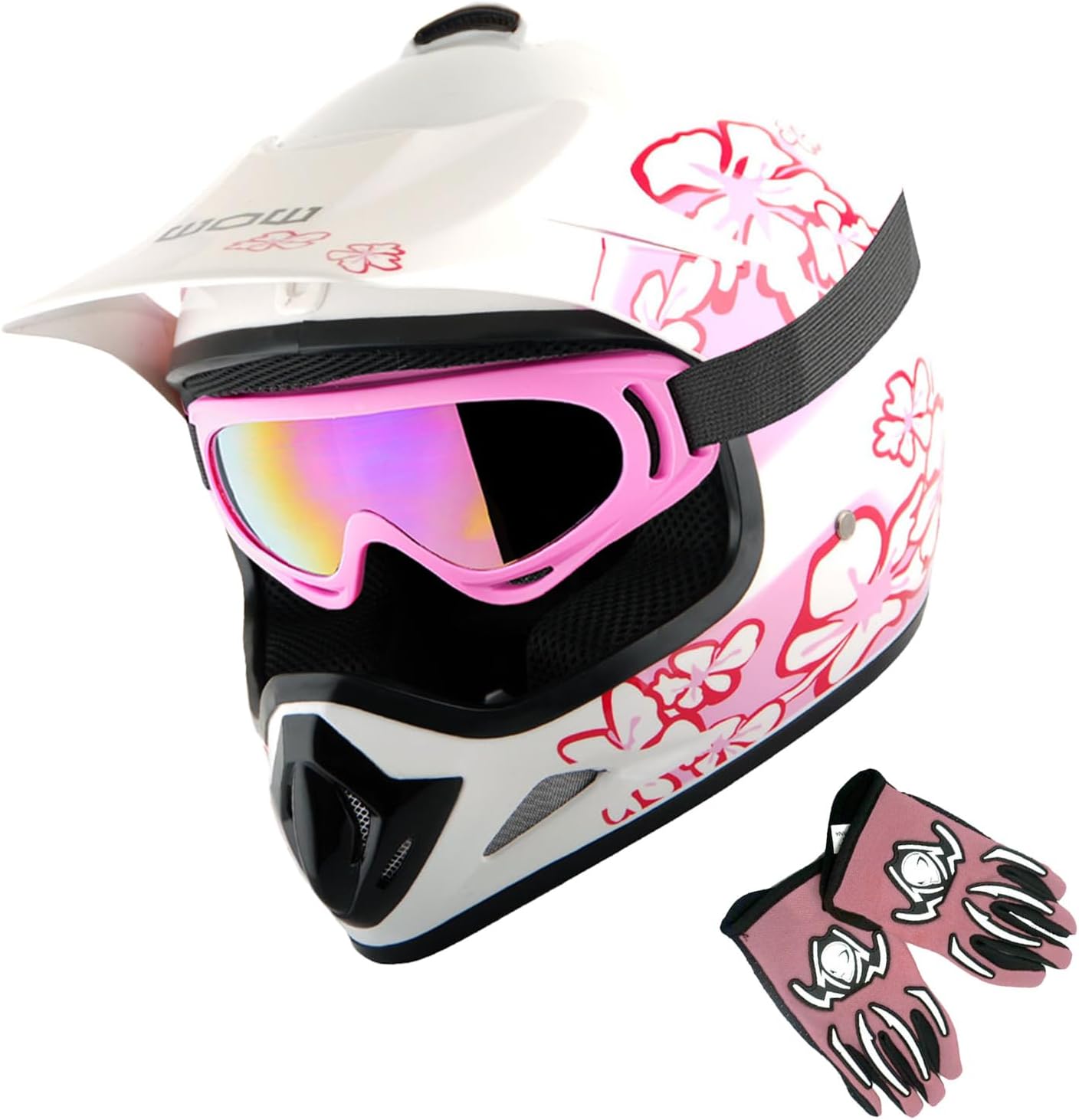 WOW Youth Kids Motocross BMX MX ATV Dirt Bike Dianosour Helmet Dragon + Goggles + Martian Youth Glove Bundle: HJOY MG Bundle