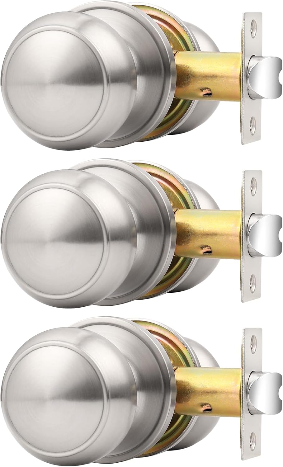 Probrico Interior Closet Door Knob, Brushed Nickel Door Knobs for Interior Doors, Hallway Passage Door Knob with Round Ball Knob, 3 Pack