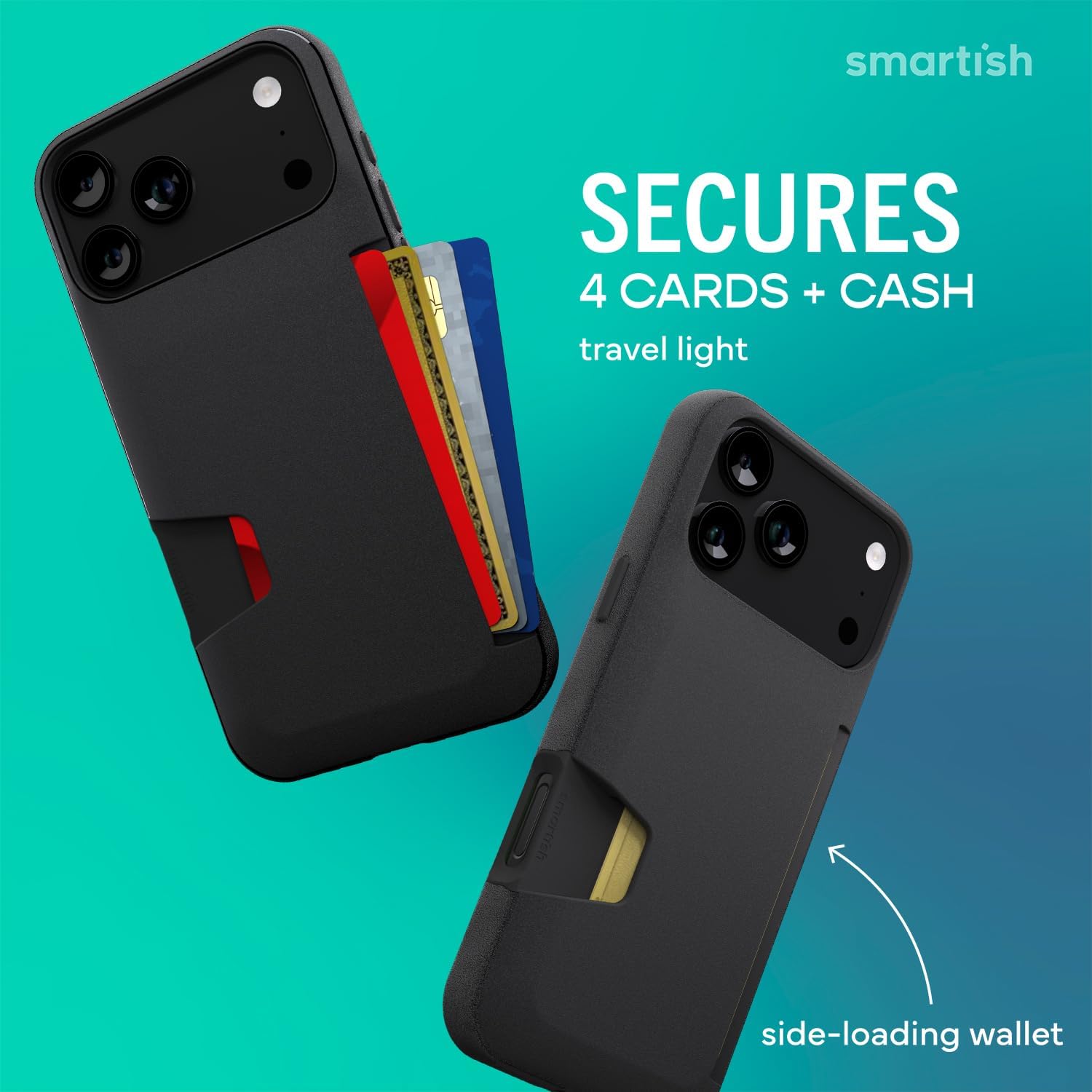 Smartish® iPhone 17 Pro Max Wallet Case + Screen Protector - [Slim + Protective] Phone Case Credit Card Holder + 2-Pack Tempered Glass Screen Protectors for Apple iPhone 17 Pro Max - Black Tie Affair