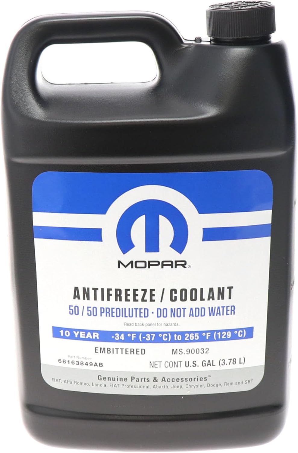 Mopar 68163849AB 10 Year/150,000 Mile Coolant 50/50 Premixed - Embittered, 1 Gallon