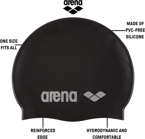 Arena Classic Unisex Soft Silicone Swim Cap for Women and Men, Intensive Training Comfortable Non-Slip Long Hair Swimming Hat