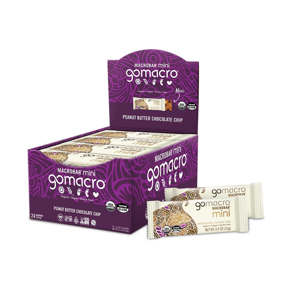 GoMacro MacroBar Mini Organic Vegan Snack Bars - Double Chocolate + Peanut Butter Chips (0.90 Ounce Bars, 24 Count)