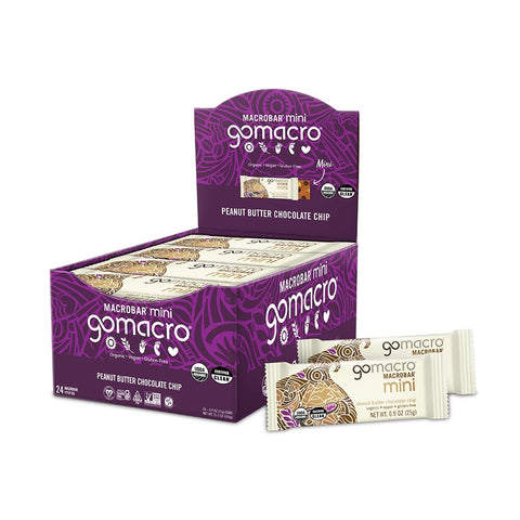 GoMacro MacroBar Mini Organic Vegan Snack Bars - Double Chocolate + Peanut Butter Chips (0.90 Ounce Bars, 24 Count)