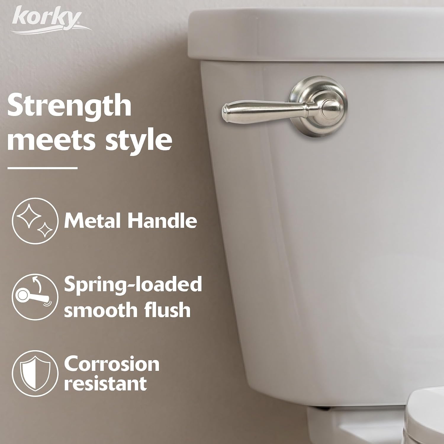 Korky Strongarm Metal Toilet Handle & Lever in Brushed Nickel - 6071