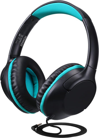 POWMEE Kids Headphones Over-Ear Headphones for Kids/Teens/School with 94dB Volume Limited Adjustable Stereo 3.5MM Jack Wire Cord for Fire Tablets/Travel/PC/Phones(Black)