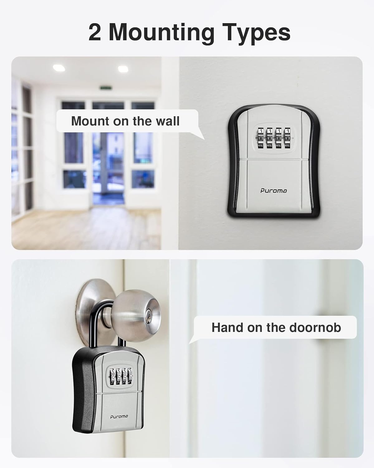 Puroma Key Lock Box Outdoor 4 Digit Code Combination Lockbox House, 4 Gray