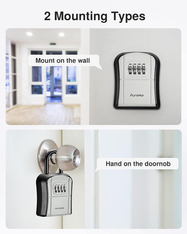 Puroma Key Lock Box Outdoor 4 Digit Code Combination Lockbox House, 4 Gray