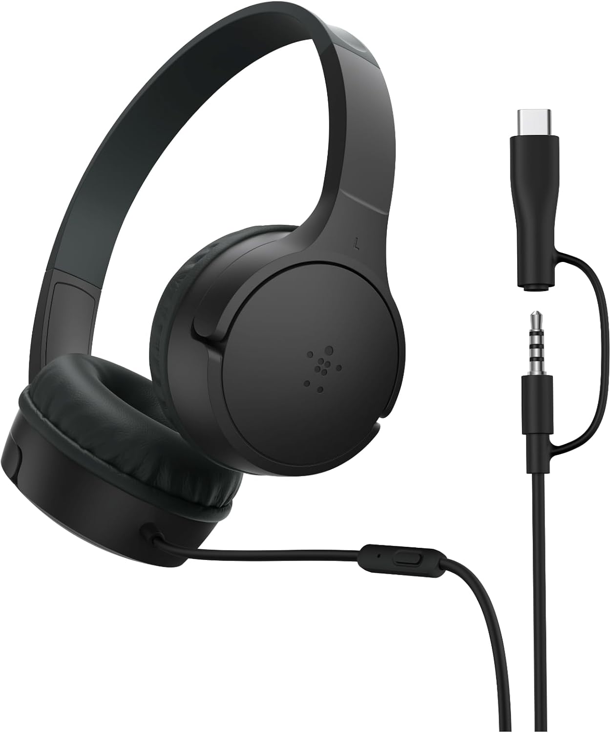 Belkin SoundForm Mini Wired Kids Headphones, On Ear, USB C to 3.5mm Adapter