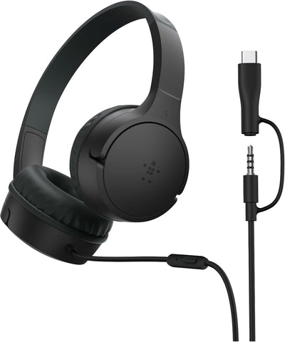 Belkin SoundForm Mini Wired Kids Headphones, On Ear, USB C to 3.5mm Adapter