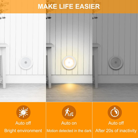 Mlambert 4 Pack Motion Sensor LED Night Light, Cordless Battery-Powered Stick-on Magnet Closet Lights, Safe Lighting for Stairs, Cabinet, Warm White