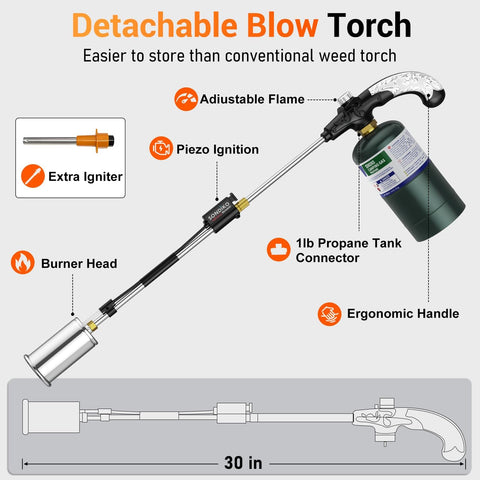Sondiko Propane Torch Weed Burner, 30" Detachable Weed Torch, Blow Torch