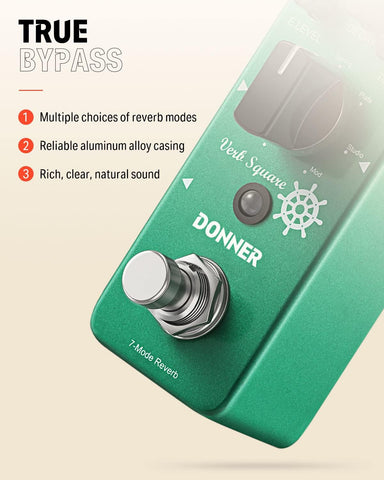 Donner Reverb Guitar Pedal, Verb Square Digital Reverb 7 Modes Room, Hall, Church, Spring, Plate, Studio, Mod, True Bypass