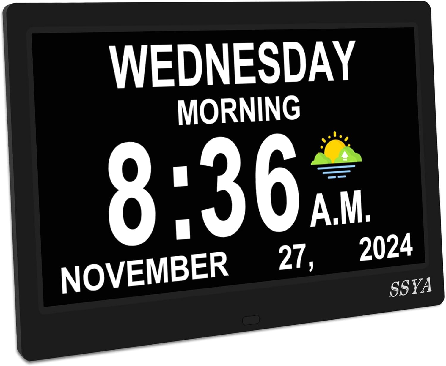 SSYA Dementia Clock for Seniors, Digital Clock with Date and Day of Week, Auto DST, Non-Abbreviated Large Calendar Alarm Clocks (Black)