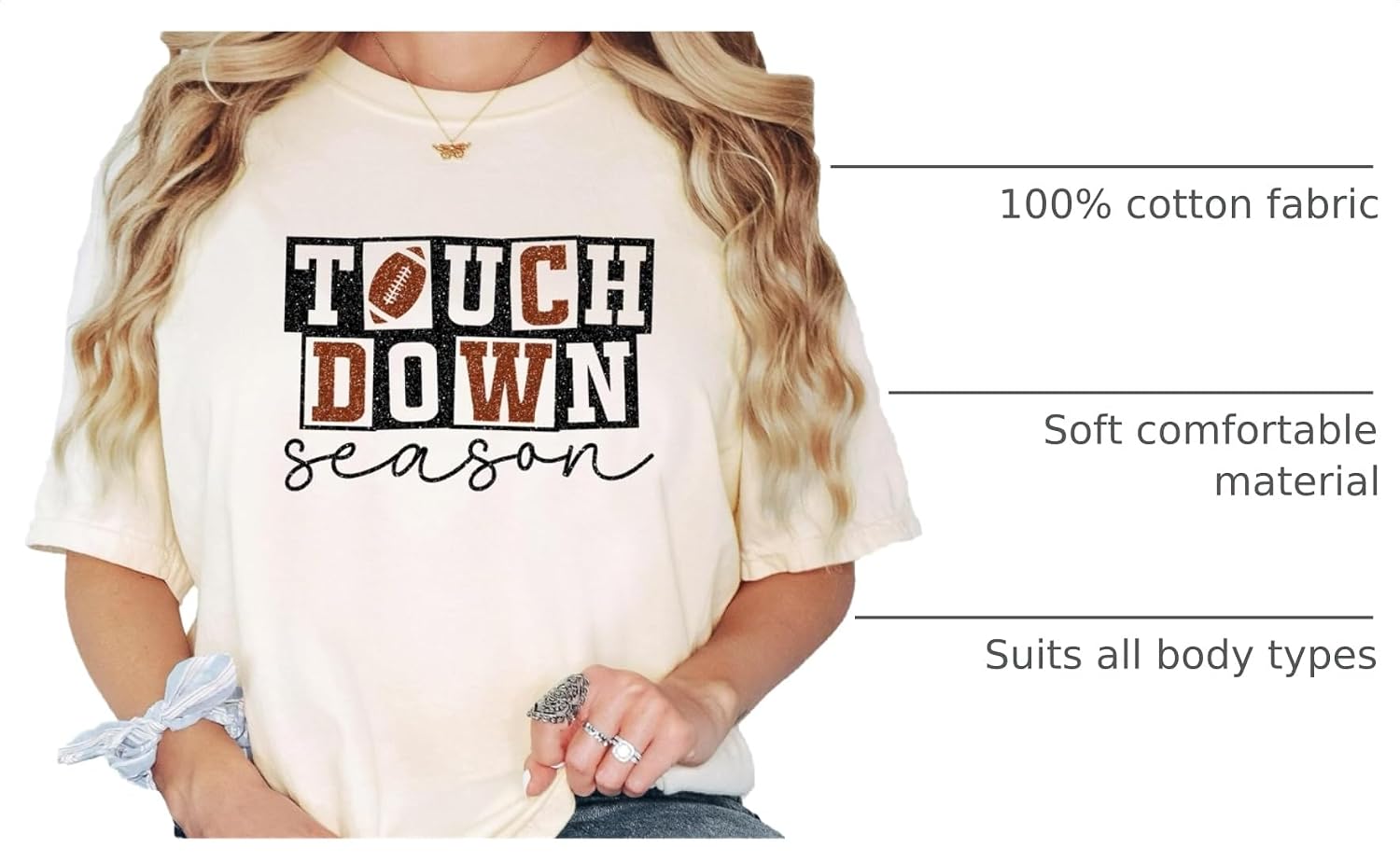 Touchdown Season Shirt for Women and Teens Cute Girly Checkered Fall Football Oversized Tee