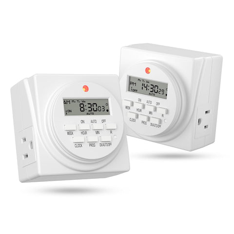 BN-LINK Indoor 7-Day Programmable Digital Timer Outlet, 2 Outlets, 2 Pack