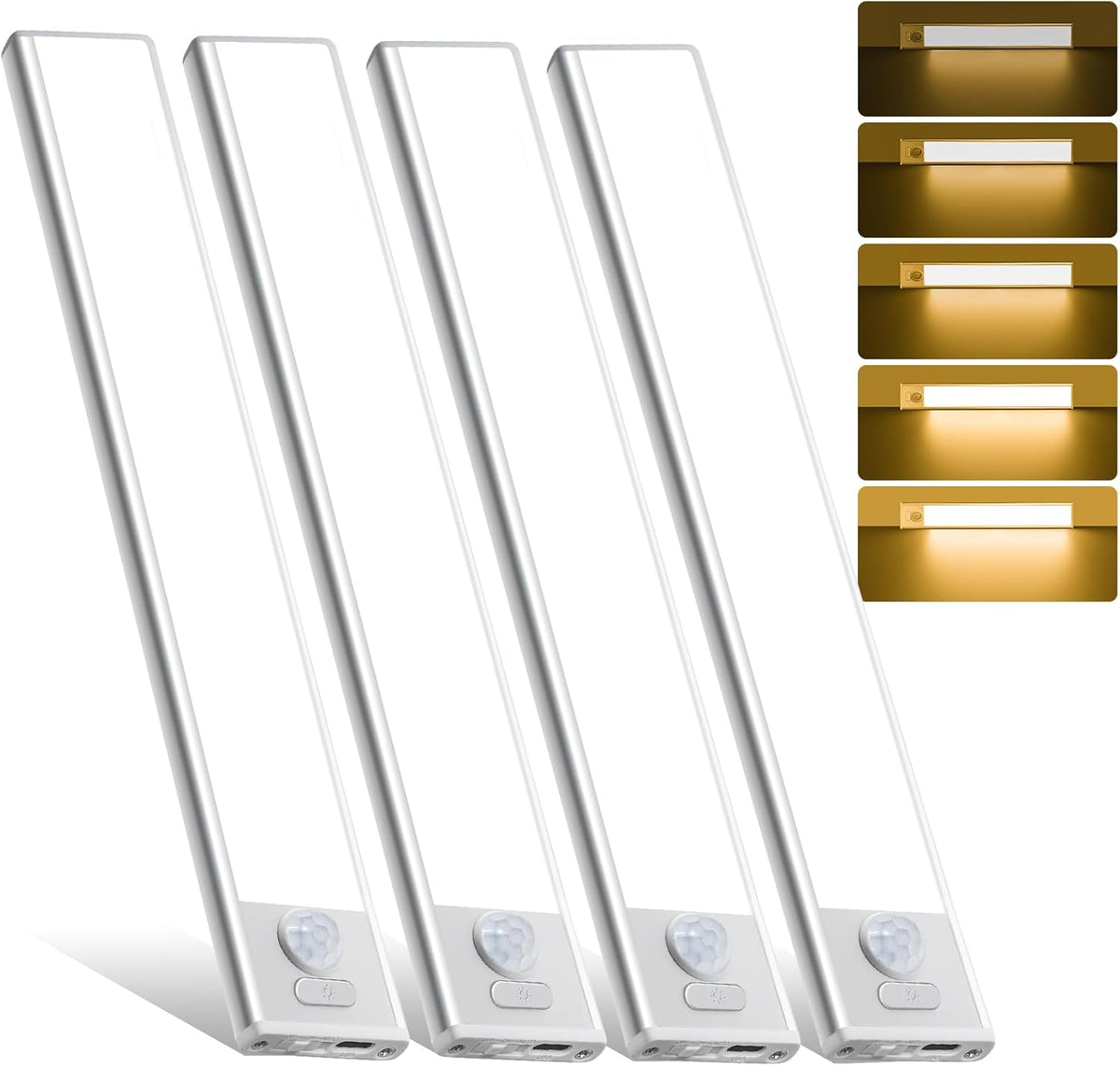 14inch Under Cabinet Lighting, 4 Pack Rechargeable Motion Sensor Light Indoor, Wireless Dimmable Magnetic Closet Lights, 58 LED Under Counter Lights for Kitchen, Wardrobe, Stairs, Warm Light