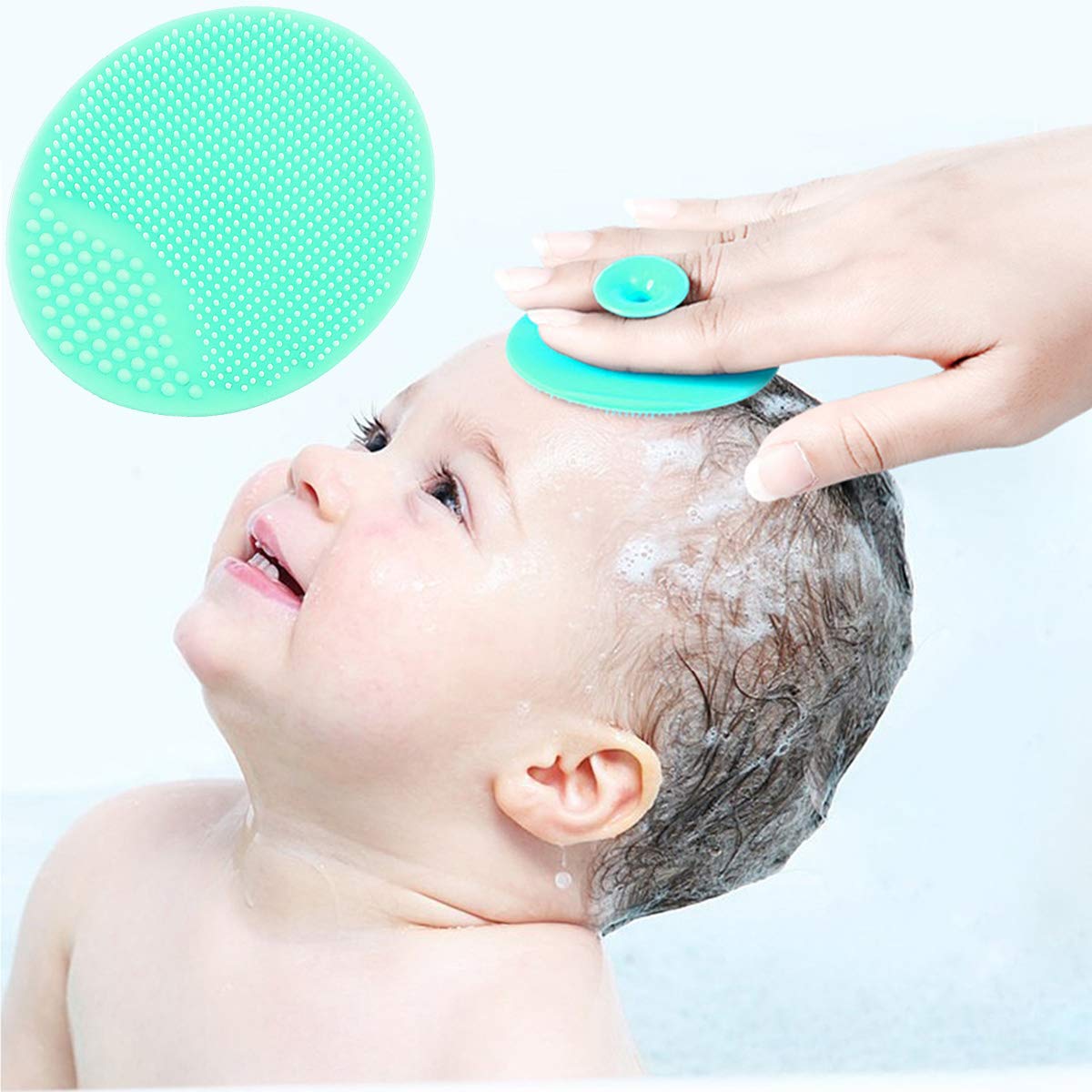 Baby Bath Brush, Baby Cradle Cap Brush, Silicone Massage Brush, Silicone Scrubbers Exfoliator Brush, Baby Skin Scrubbers for Dry Skin and Cradle Cap (Large-Blue & Green)