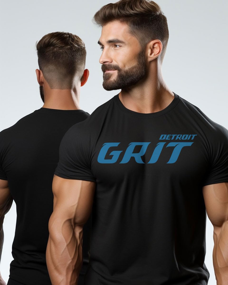 Detroit Grit T-Shirt for Men, Athletic Running Gym Workout Short Sleeve Shirt